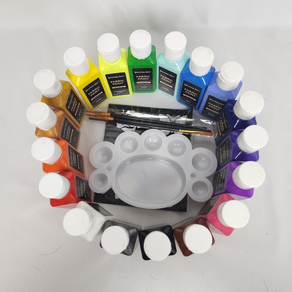 18 Colors Permanent Soft Fabric Paint Bottles‎ (60ml/2oz)...Open/damaged Box